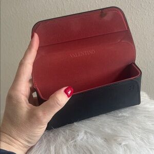 Valentino Black and Red Leather magnetic sunglasses case